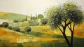 Bucolic Landscapes: A Vibrant Painting Of Trees In Yellow Green