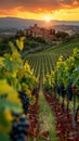 Bucolic Vineyard Rows Ripening Under the Tuscan Sun The grapes blur with the rows Royalty Free Stock Photo