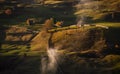 Bucovina autumn sunrise landscape in Romania with mist and mountains