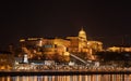 Buda castle from across Danube river illuminated at night, Budapest, Hungary Royalty Free Stock Photo