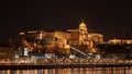 Buda castle from across Danube river illuminated at night, Budapest, Hungary Royalty Free Stock Photo