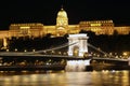 Buda Castle and the Chain Bridge at Night Royalty Free Stock Photo