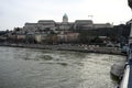 Buda castle from The Chain Bridge over the River Danube, Budapest, Hungary, February 27, 2024. Royalty Free Stock Photo