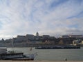 Buda Castle and Chain Bridge panorama in Budapest on December 29, 2017. Royalty Free Stock Photo