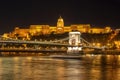 Buda castle and Chain bridgein Budapest at night Hungary Royalty Free Stock Photo