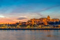 Buda castle and the Danube river in Budapest at sunset Hungary Royalty Free Stock Photo