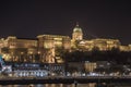 Buda Castle by the Danube river illuminated at night in Budapest, Hungary Royalty Free Stock Photo