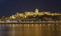 Buda Castle by Danube river at night. Budapest, Hungary. HDR. Royalty Free Stock Photo