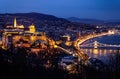 Dusk over Budapest Castle Hill and Danube River Royalty Free Stock Photo