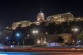 Buda Castle by the Danube river illuminated at night in Budapest, Hungary Royalty Free Stock Photo