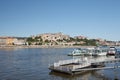 Buda castle and ship pier on the Danube River. Budapest