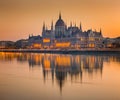 Budapes, Hungary - Beautiful orange sunrise at the Hungarian Parliament Royalty Free Stock Photo