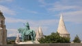 Budapest, B, Hungary - August 18, 2023:horse riding statue of stephen i first king of Hungary in fisherman s bastion Royalty Free Stock Photo