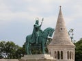 Budapest, B, Hungary - August 18, 2023: Equestrian Statue of Stephen i first king of Hungary in fishermans bastion Royalty Free Stock Photo