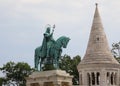 Budapest, B, Hungary - August 18, 2023: Fishermans Bastion ancient building on the hungarian hill and Matthias Statue Royalty Free Stock Photo