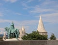 Budapest, B, Hungary - August 18, 2023:horse riding statue of stephen i first king of Hungary in fisherman s bastion Royalty Free Stock Photo