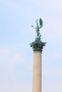 Budapest, B, Hungary - August 18, 2023: Statue of Archangel Gabriel in the Heroe s Square