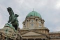 Budapest, B, Hungary - August 18, 2023: Statue of Prince Eugene at Buda Castle and big dome