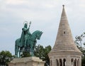 Budapest, B, Hungary - August 18, 2023:  statue of stephen i first king of Hungary in fisherman s bastion Royalty Free Stock Photo