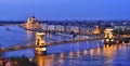 BUDAPEST BRIDGE OVER DANUBE AT NIGHT Royalty Free Stock Photo