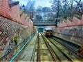 The Budapest Castle Hill Funicular or BudavÃÂ¡ri SiklÃÂ³. Fog, infrastructure and transportation Royalty Free Stock Photo