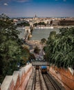 Budapest chain bridge seen from above. Szechenyi Square and Danube river