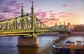 Budapest city Hungary. Freedom bridge on Danube river