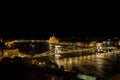 Budapest city landscape with the Chain bridge over the Danube river and the Parliament building at night, Budapest, Hungary Royalty Free Stock Photo