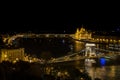 Budapest city landscape with the Chain bridge over the Danube river and the Parliament building at night, Budapest, Hungary Royalty Free Stock Photo