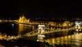 Budapest city landscape with the Chain bridge over the Danube river and the Parliament building at night, Budapest, Hungary Royalty Free Stock Photo