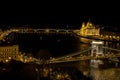 Budapest city landscape with the Chain bridge over the Danube river and the Parliament building at night, Budapest, Hungary Royalty Free Stock Photo