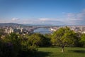 Budapest city landscape crossed by Danube river from Gellert Hill on a cloudy day, Budapest, Hungary Royalty Free Stock Photo