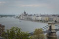 Budapest city landscape with the famous Chain bridge over the Danube river and the Parliament building in the background on a