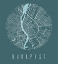 Budapest city map circle poster. Round circular road aerial view, street map vector illustration. Cityscape area panorama