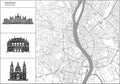 Budapest city map with hand-drawn architecture icons Royalty Free Stock Photo