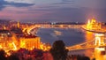 Budapest city night scene. View at Chain bridge, river Danube an Royalty Free Stock Photo