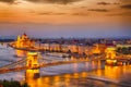 Budapest city night scene. View at Chain bridge, river Danube an Royalty Free Stock Photo