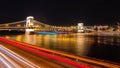 Budapest city night scene. View at Chain bridge, river Danube an Royalty Free Stock Photo