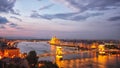 Budapest city night scene. View at Chain bridge, river Danube an Royalty Free Stock Photo