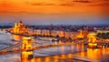 Budapest city night scene. View at Chain bridge, river Danube an Royalty Free Stock Photo