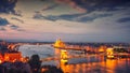 Budapest city night scene. View at Chain bridge, river Danube an Royalty Free Stock Photo