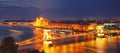 Budapest city night scene. View at Chain bridge, river Danube an Royalty Free Stock Photo