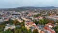 Budapest sunrise skyline, aerial view. Danube river, Buda side, Hungary