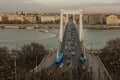 Budapest cityscape. Chain Bridge in front over Danube river.