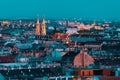 Budapest cityscape and spires of St Elisabeth Church at night. Hungary. Blue hour photo