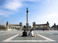 Budapest, Couple Sitting In Middle Of Heroes Square