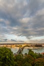 Budapest Danube evening view of Danube and Chain Bridge with cloud, wide angle