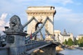 Budapest, the famous Chain Bridge over the Danube river. Royalty Free Stock Photo