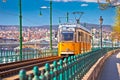 Budapest Donau river waterfront historic yellow tramway view Royalty Free Stock Photo