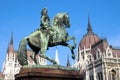 Budapest, Equestrian Statue And Hungarian Parliament Royalty Free Stock Photo